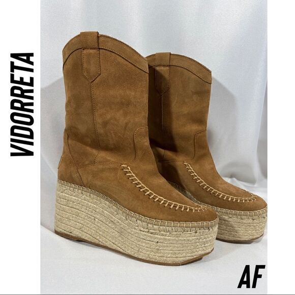 VIDORRETA TEXAN WEDGE BOOT IN CAMEL SUEDE NEW SIZE 41 - Picture 3 of 9